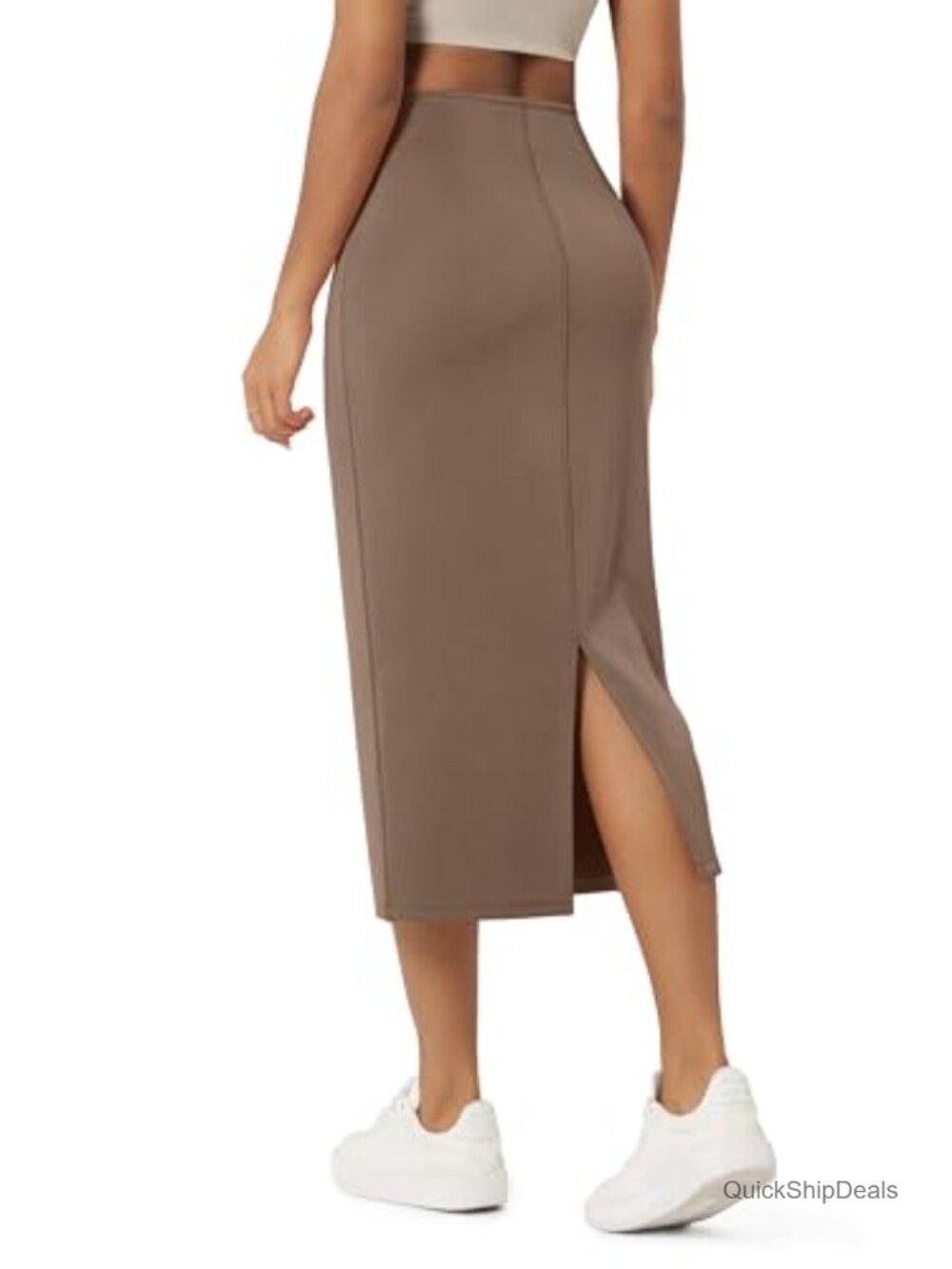 Modal Soft Midi Skirt High Waist Back Slit Pencil Skirt with Pockets